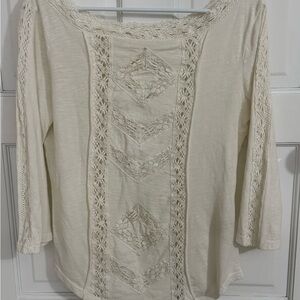 Free People Cream Lace Accent Blouse Size L Off The Shoulder